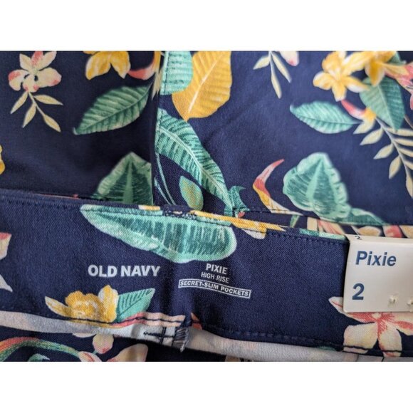 Old Navy Pixie Pants Size 2 Ankle 28x27 Hawaiian Tropical Floral Stretch Resort - Picture 7 of 10